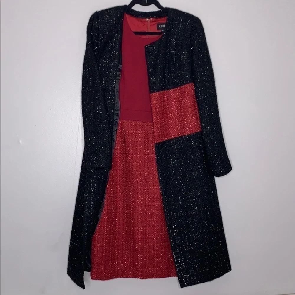 Ashro Tweed Color blocked Overcoat & Matching Dress women’s Size 6 medium set